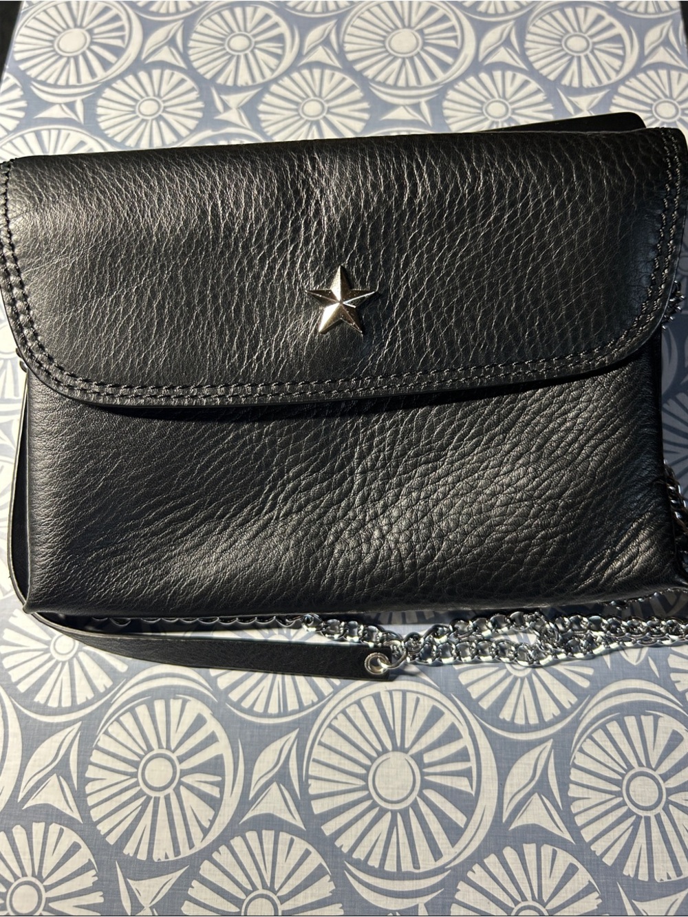 Gianni Conti - Black Leather Star Accent Crossbody Bag